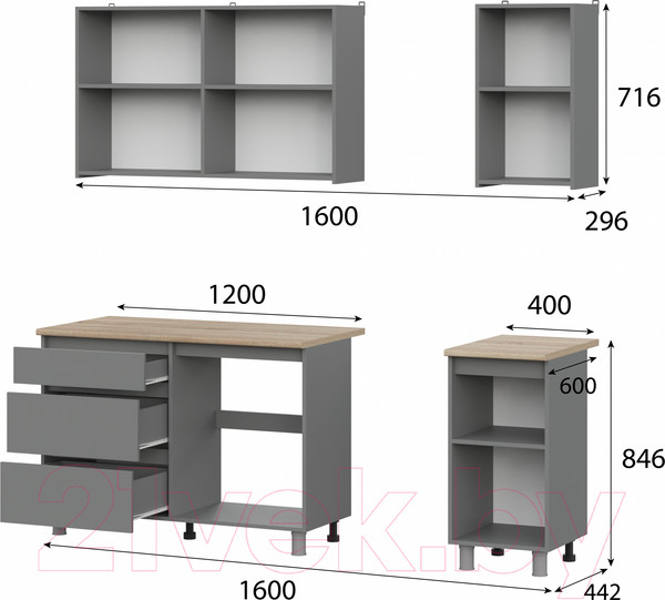 Изображение товара Кухонный гарнитур Mio Tesoro Денвер 1.6м (графит серый/дуб сонома)