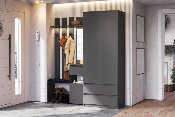 Изображение товара Секция в прихожую Mio Tesoro Денвер с зеркалом (графит серый)