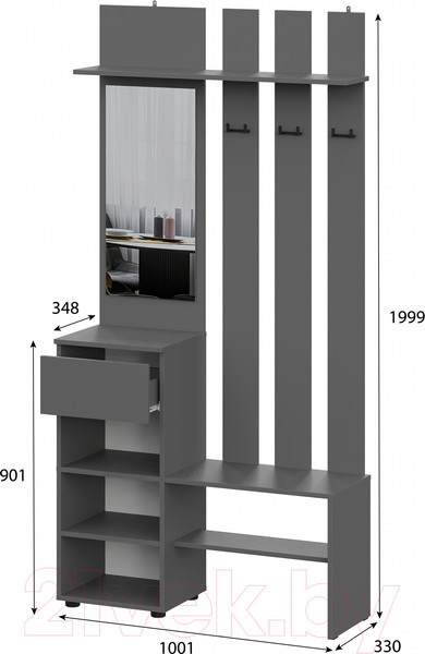 Изображение товара Секция в прихожую Mio Tesoro Денвер с зеркалом (графит серый)