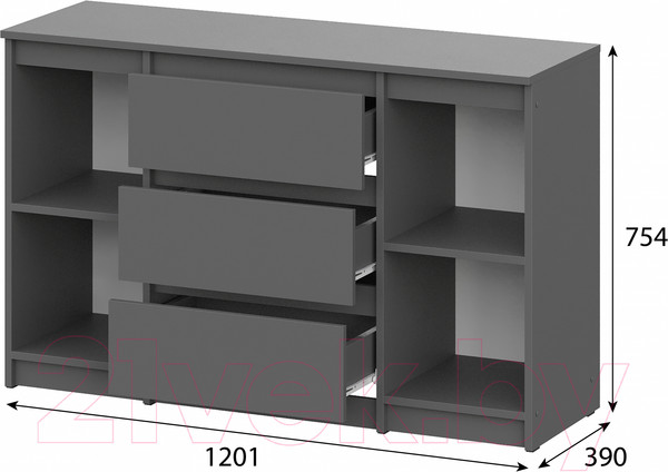 Изображение товара Тумба Mio Tesoro Денвер 3 ящика (графит серый)