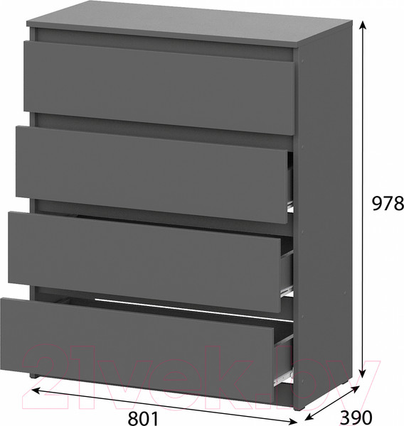 Изображение товара Комод Mio Tesoro Денвер 4 ящика (графит серый)