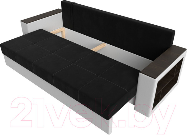 Изображение товара Диван Лига Диванов Дубай лайт полки справа / 114330 (микровельвет черный/экокожа белый)