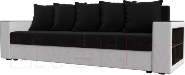 Изображение товара Диван Лига Диванов Дубай лайт полки справа / 114330 (микровельвет черный/экокожа белый)
