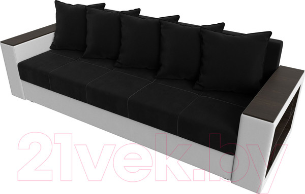 Изображение товара Диван Лига Диванов Дубай лайт полки справа / 114330 (микровельвет черный/экокожа белый)
