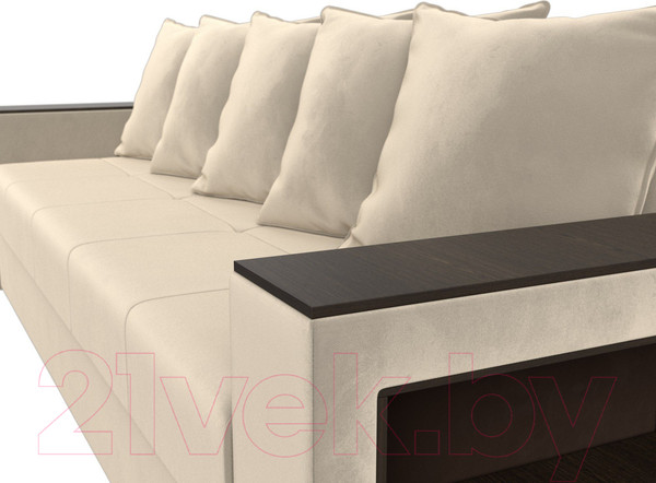 Изображение товара Диван Лига Диванов Дубай Лайт полки справа / 114346 (микровельвет бежевый)