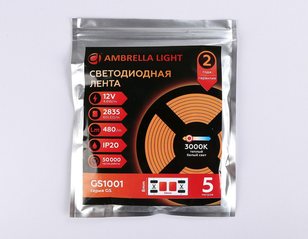 Изображение товара Светодиодная лента Ambrella 2835 60Led 4.8W 3000K / GS1001