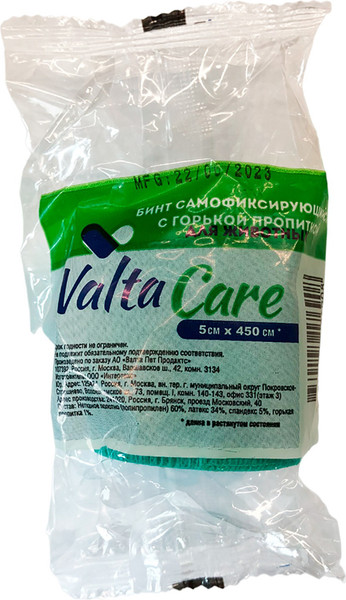 Изображение товара Бинт для животных Valta Care Premium самофикс. c горьким вкусом 5x450см / VLC176908 (зеленый)