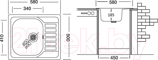 Изображение товара Мойка кухонная Ukinox Гранд GRP580.500-GT6K-O
