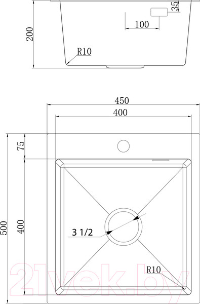 Изображение товара Мойка кухонная Ukinox Практика PRV450.500-GT10C 0CW