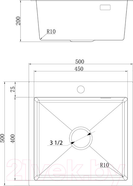 Изображение товара Мойка кухонная Ukinox Практика PRV500.500-GT10C 0CW