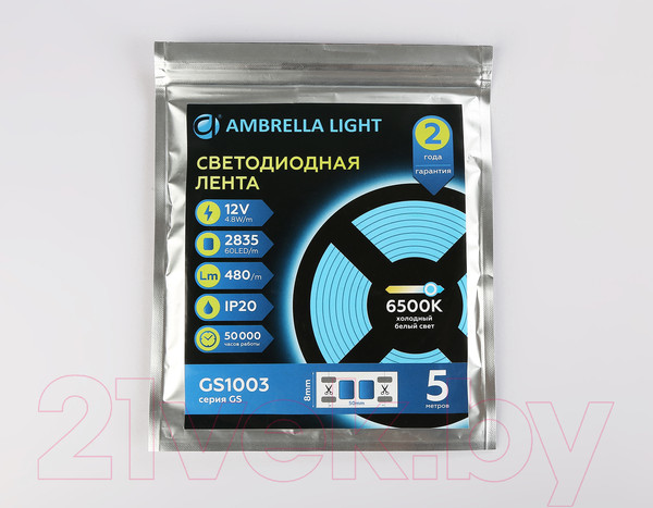 Изображение товара Светодиодная лента Ambrella 2835 60Led 4.8W 6500K / GS1003