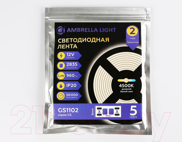 Изображение товара Светодиодная лента Ambrella 2835 120Led 9.6W 4500K / GS1102