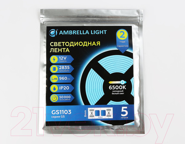 Изображение товара Светодиодная лента Ambrella 2835 120Led 9.6W 6500K / GS1103