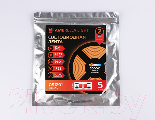 Изображение товара Светодиодная лента Ambrella 2835 120Led 9.6W 3000K / GS1201