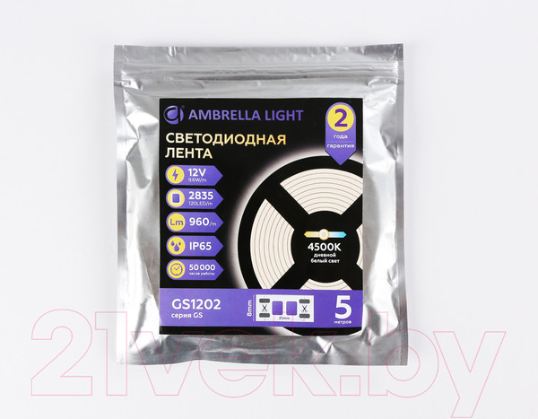 Изображение товара Светодиодная лента Ambrella 2835 120Led 9.6W 4500K / GS1202