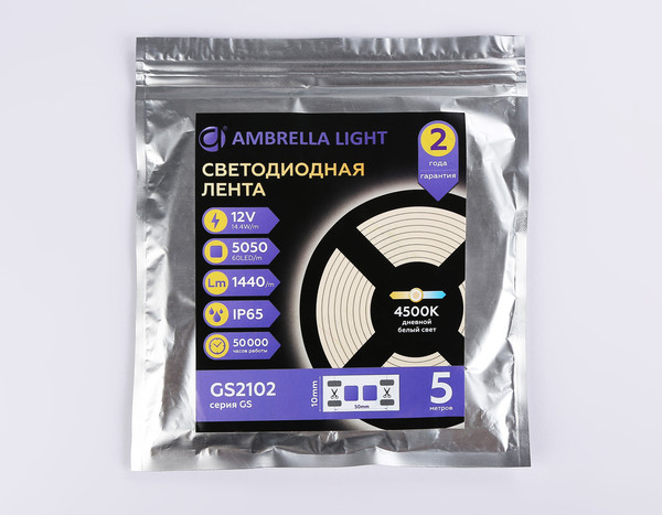Изображение товара Светодиодная лента Ambrella 5050 60Led 14.4W IP65 4500K / GS2102