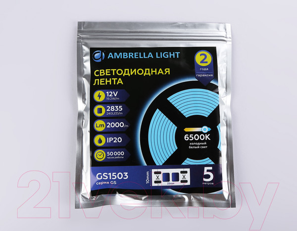 Изображение товара Светодиодная лента Ambrella 2835 240Led 19.2W 6500K / GS1503