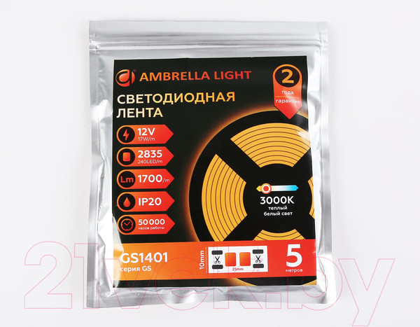 Изображение товара Светодиодная лента Ambrella 2835 240Led 17W 3000K / GS1401