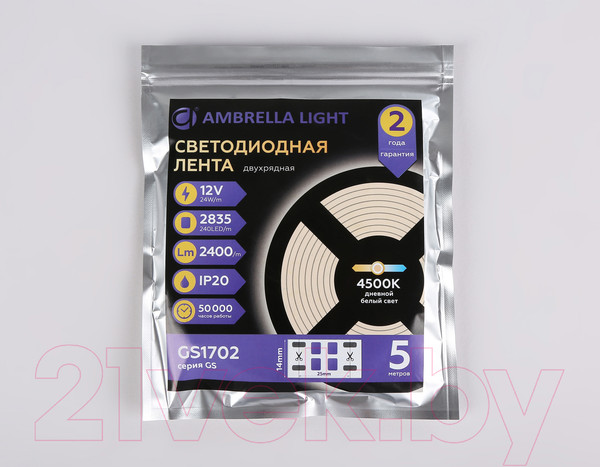 Изображение товара Светодиодная лента Ambrella двухрядная 2835 240Led 24W 4500K / GS1702