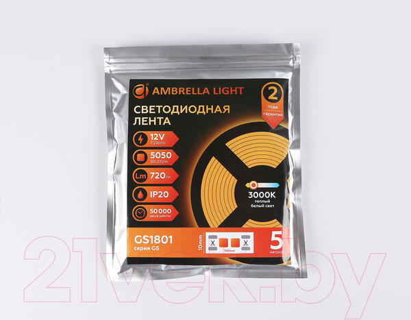Изображение товара Светодиодная лента Ambrella 5050 30Led 7.2W 3000K / GS1801