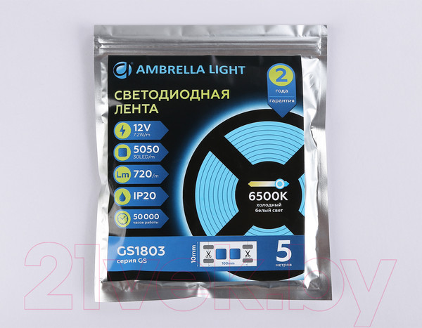 Изображение товара Светодиодная лента Ambrella 5050 30Led 7.2W 6500K / GS1803