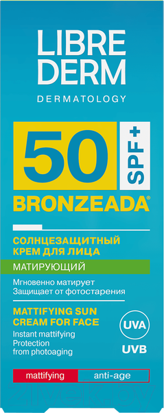 Изображение товара Крем солнцезащитный Librederm Bronzeada Матирующий SPF50 (50мл)