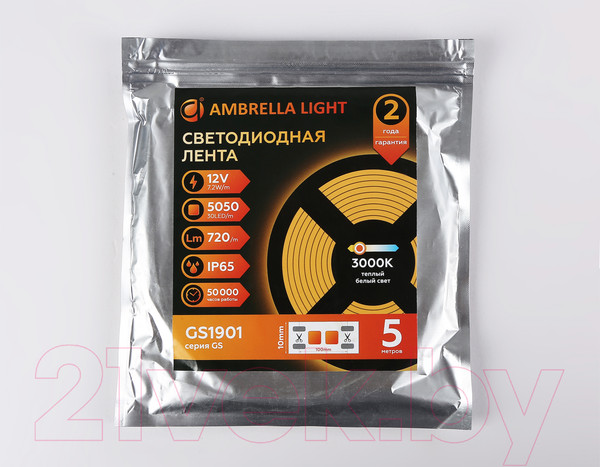 Изображение товара Светодиодная лента Ambrella 5050 30Led 7.2W IP65 3000K / GS1901