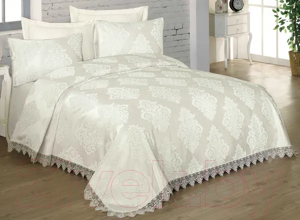 Изображение товара Набор текстиля для спальни DO&CO Alya с гипюром 240x260 / 10758 (пудра)