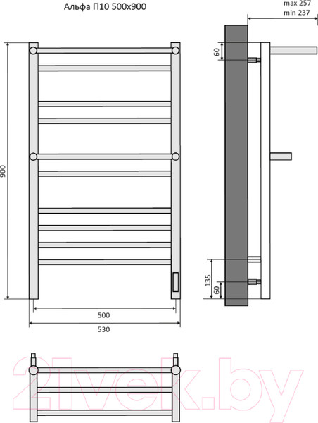 Изображение товара Полотенцесушитель электрический Aquatek Альфа П10 500x900 (Quick Touch,черный муар)