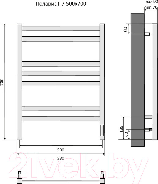 Изображение товара Полотенцесушитель электрический Aquatek Поларис П7 500x700 (Quick Touch)