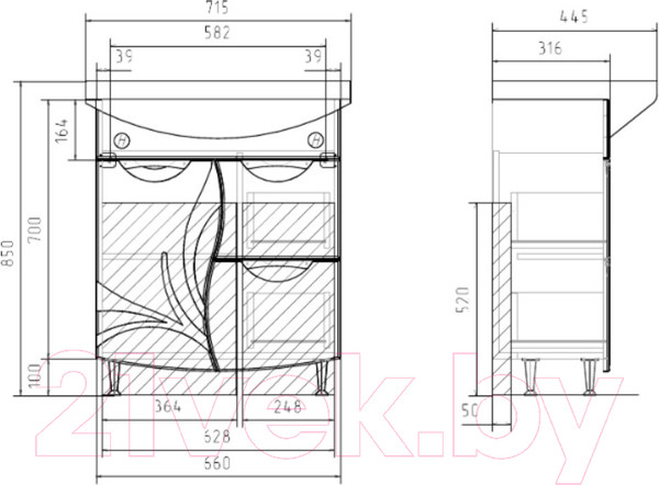 Изображение товара Тумба под умывальник Volna Adel 70.1D.2Y Балтика
