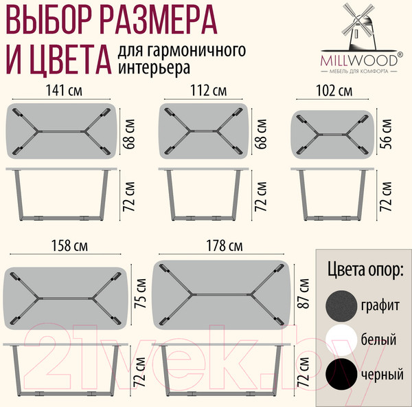 Изображение товара Подстолье Millwood Мюнхен Разборное 160x80 ПФ (графит)