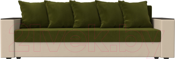 Изображение товара Диван Лига Диванов Дубай Лайт полки справа / 114327 (микровельвет зеленый/экокожа бежевый)