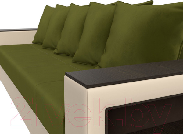 Изображение товара Диван Лига Диванов Дубай Лайт полки справа / 114327 (микровельвет зеленый/экокожа бежевый)