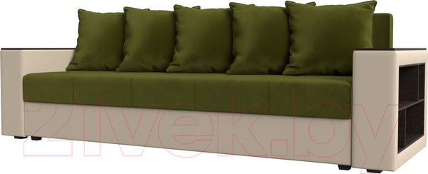 Изображение товара Диван Лига Диванов Дубай Лайт полки справа / 114327 (микровельвет зеленый/экокожа бежевый)