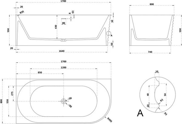 Изображение товара Ванна из искусственного камня Abber Stein AS9651 L (белый матовый)