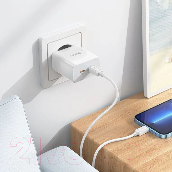 Изображение товара Зарядное устройство сетевое Hoco C108A + кабель Type-C-Lightning / 6931474784445 (белый)