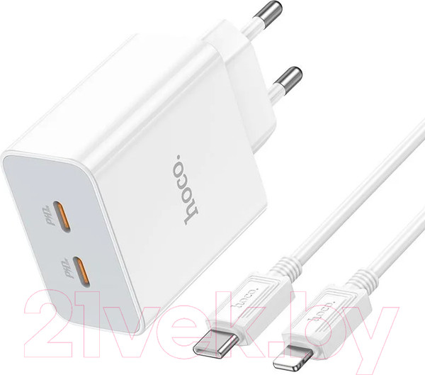 Изображение товара Зарядное устройство сетевое Hoco C108A + кабель Type-C-Lightning / 6931474784445 (белый)