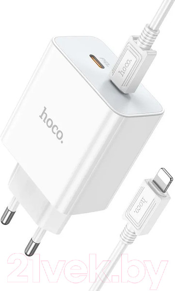 Изображение товара Зарядное устройство сетевое Hoco C108A + кабель Type-C-Lightning / 6931474784445 (белый)