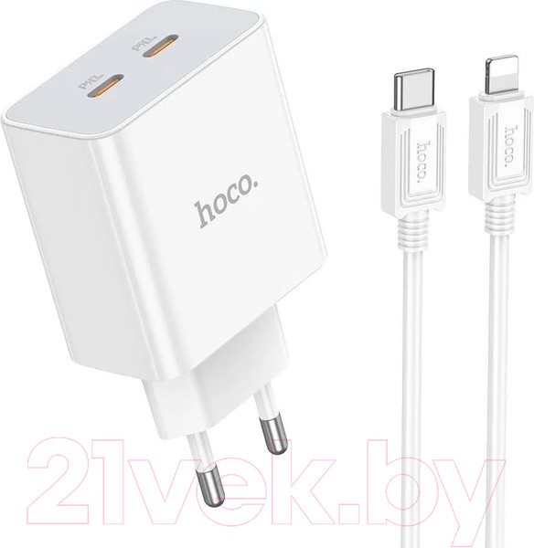 Изображение товара Зарядное устройство сетевое Hoco C108A + кабель Type-C-Lightning / 6931474784445 (белый)