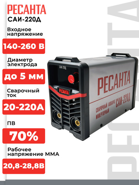 Изображение товара Инвертор сварочный Ресанта САИ-220Д (65/140)