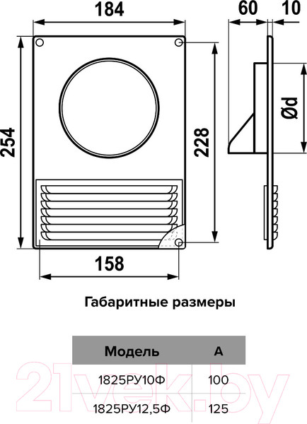 Изображение товара Решетка вентиляционная ERA РУФ D125 1825РУ12.5Ф