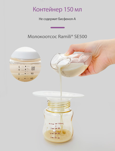 Изображение товара Молокоотсос электрический Ramili Двухфазный с дополнительным контейнером / SE500SE500TB