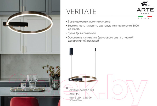 Изображение товара Потолочный светильник Arte Lamp Veritate A2221SP-1BR