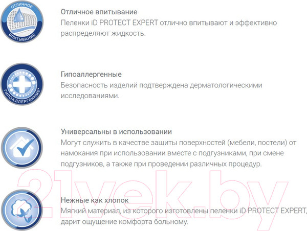 Изображение товара Набор пеленок одноразовых впитывающих ID Expert 60x90 (30шт)