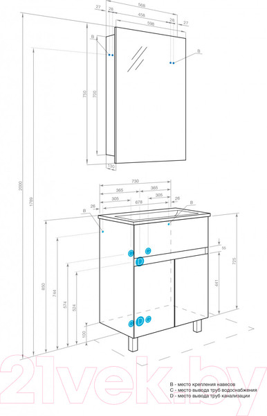 Изображение товара Тумба под умывальник Акватон Форест 73 (1A278301FR4D0)