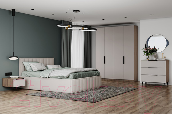 Изображение товара Двуспальная кровать ДСВ Лана 1.6 с подъемным механизмом (бежевый софт)