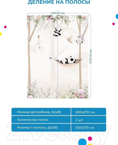 Изображение товара Фотообои листовые ФабрикаФресок Детские Панды в Лесу / 992270 (200x270)