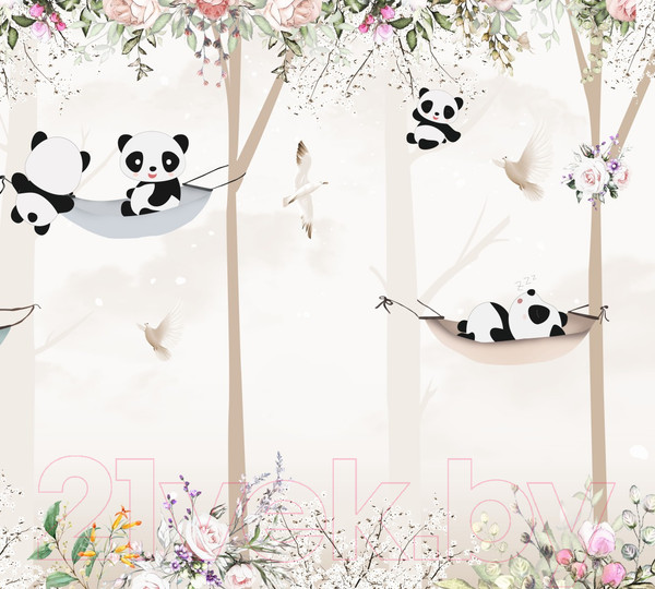 Изображение товара Фотообои листовые ФабрикаФресок Детские Панды в Лесу / 993270 (300x270)