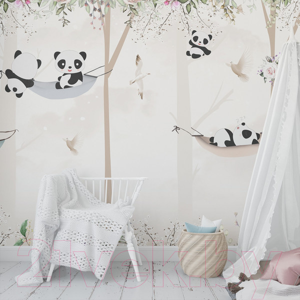 Изображение товара Фотообои листовые ФабрикаФресок Детские Панды в Лесу / 993270 (300x270)